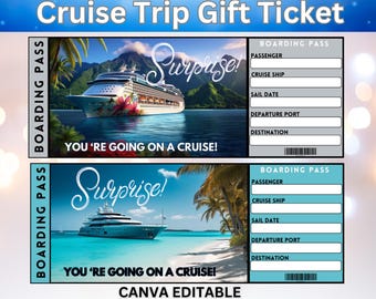 Editable Cruise Trip gift Ticket, Cruise Surprise Ticket, Cruise Surprise Boarding Pass, Gift Ticket, Airline Ticket, Gift Printable