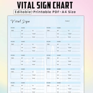 Editable and Printable Vital Sign Chart, Vital Sign Log, Vital Sign Tracker, Vital sign Sheet, nursing vitals sheet, Nursing Notes