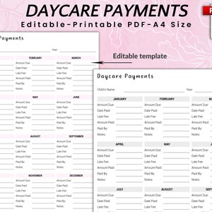 Editable Daycare payments, Daycare Forms, Daycare Contract, Daycare Starter Kit, Childcare Forms, Daycare Paperwork, Bill Payment Tracker