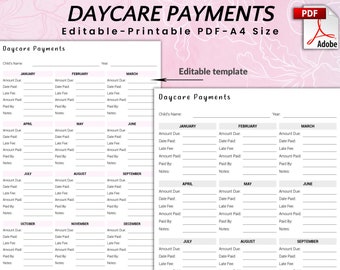 Editable Daycare payments, Daycare Forms, Daycare Contract, Daycare Starter Kit, Childcare Forms, Daycare Paperwork, Bill Payment Tracker