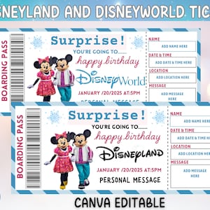 Disneyland And Disneyworld Ticket,Surprise Reveal Editable Ticket, Surprise Ticket Gift,Theme Park Ticket,Instant Download,Canva Editable