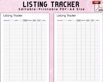 Editable Listing Tracker, Listing Organizer Printable, Online Listing Tracker, List Printable Tracker, Reseller Listing Printable Tracker