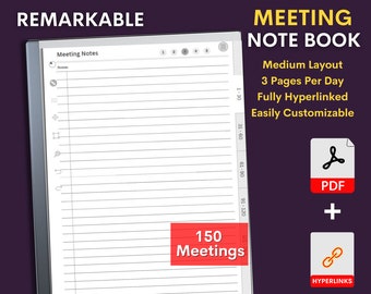 Remarkable 2 Meeting Book 2024-2025, Remarkable 2 Templates, Procès-verbaux de réunion, Modèles remarquables, Carnet de réunion, Téléchargement instantané