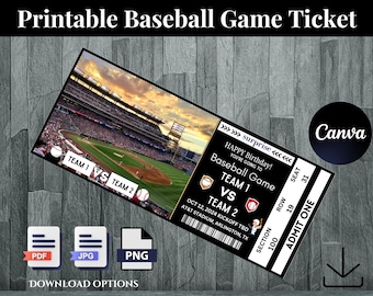 Editable Baseball Tickets, Baseball Surprise Ticket, Sports Tickets, Baseball Gift Ticket, Custom Tickets, Baseball Ticket Template