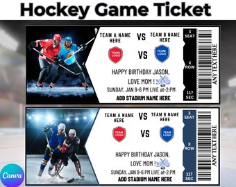 Custom Hockey Game Ticket, Surprise Game Ticket, Hockey Ticket Gift, Sports Ticket, Sports Lover, Instant Download, Ticket Template