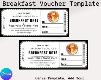 Breakfast Voucher Template, Breakfast Invite, Surprise Breakfast, Breakfast Ticket, Breakfast Gift, Dinner Voucher, Digital Download