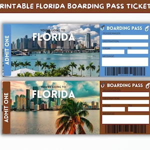 Modello stampabile del biglietto di viaggio a sorpresa in Florida, biglietto a sorpresa della Florida, biglietto regalo, biglietto di viaggio a sorpresa negli Stati Uniti, download istantaneo