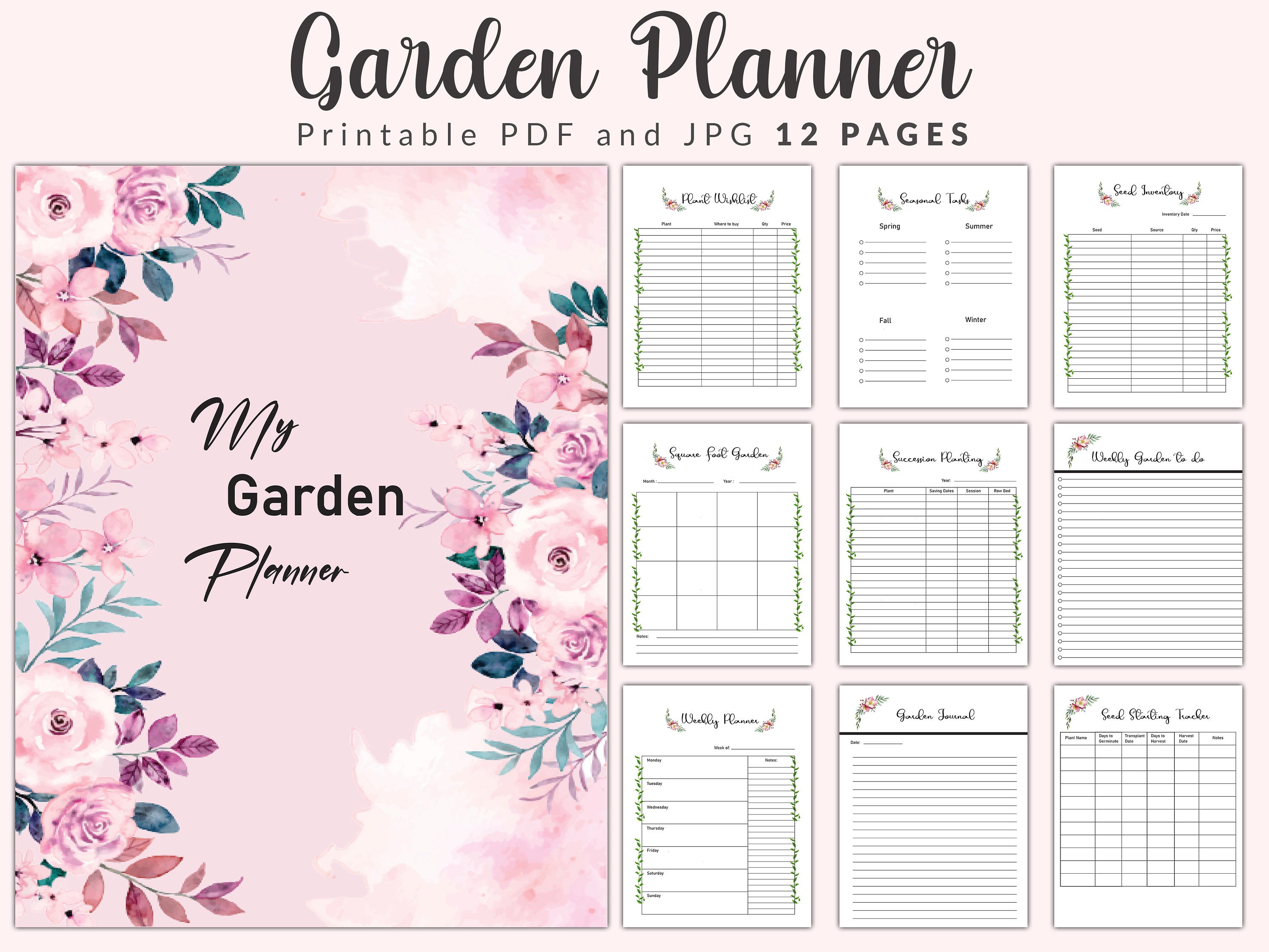Garden Planner Printable, Garden Planner, Plant Planner, Garden Journal, Garden Organizer, Plants Records, Gardening Logbook