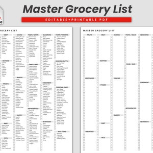 Bearbeitbare und druckbare Haupt-Einkaufsliste, Online-Einkaufsliste, Haupt-Einkaufsliste, Digitale Einkaufsliste für Lebensmittel, Wochenplaner