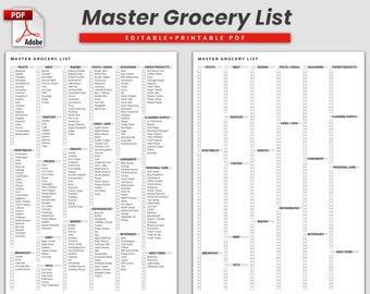 Editable and Printable Master Grocery List, Online shopping list, Master Shopping list, Digital Grocery Shopping list, Weekly Meal Planner