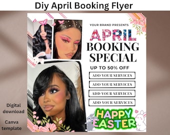 Diy April Booking Flyer, Spring Books Open, Easter Booking Template, April Booking Flyer, Spring Booking, Lashes Hair, April Flyer