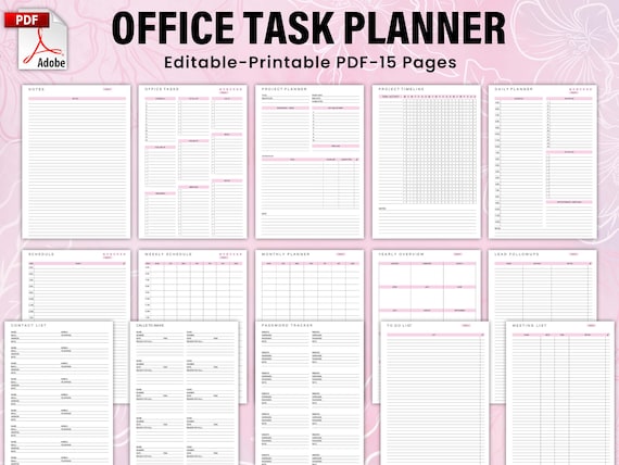 Editable Office Task Planner Set, Printable Work Schedule Planner, Office Organizer, Work To Do Checklist, Office Organizer, Employee Task