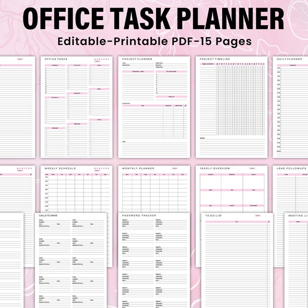 Editable Office Task Planner Set, Printable Work Schedule Planner, Office Organizer, Work To Do Checklist, Office Organizer, Employee Task