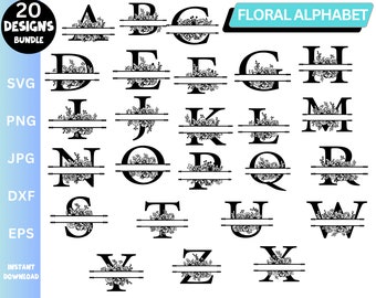 Floral Alphabet Svg, Flower Alphabet Svg, Alphabet Svg, Floral Monogram Svg, Monogram Svg, Floral Letter Svg, Floral Letters Svg, Silhouette