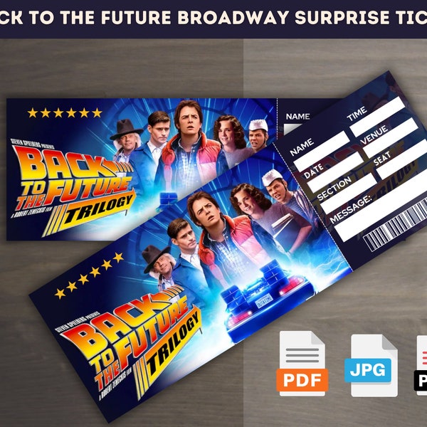 Printable Back To The Future Broadway Surprise Ticket, Editable Event Ticket, Musical TheatreTicket, Event Admission Ticket, Pdf Editable