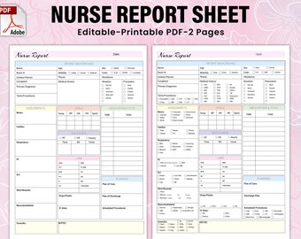Editable Nursing Report Sheet, Nurse Brain Sheet, Printable Nurse Report Sheet, Patient Assessment, ICU Nurses resources, Nursing notes