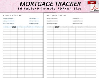 Editable Mortgage Payoff Tracker, House Loan Tracker, Finance Sheet, Debt Payoff Log, Money Organizer, Loan Schedule, Loan Tracker