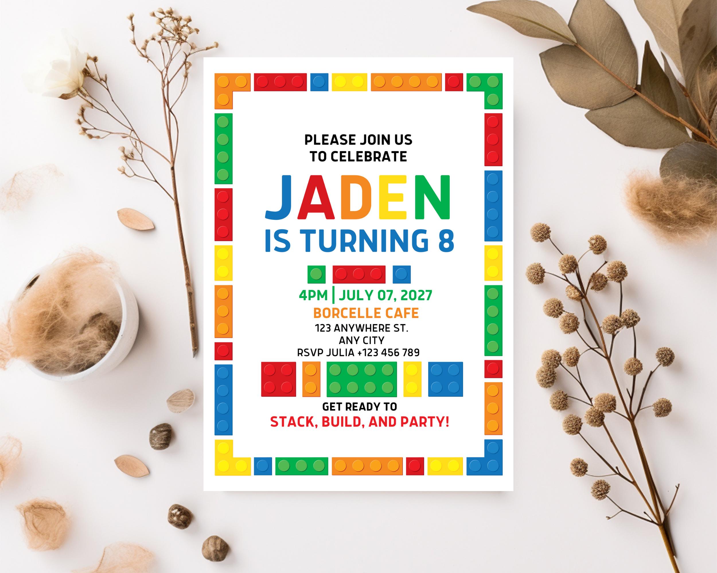 Invitation Block Design Blocks Birthday Invitation, Block Party Birthday Invite, Birthday Party ...