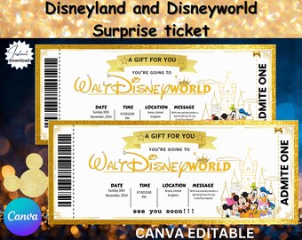 Custom Disneyland Ticket, Disneyland Trip Gift Ticket, Surprise Disneyland Ticket, Disney World Ticket, Instant Download, Canva Template