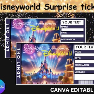 Disneyworld Surprise Ticket, Surprise Ticket, Disney World Ticket, Custom Ticket, Disneyworld Trip Gift Ticket, Instant Download