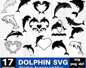 17 Designs Dolphin Svg Bundle, Dolphin Png, Dolphin Silhouette, Digital Download, Svg Files For Cricut, Animal Lover Svg, Instant Download