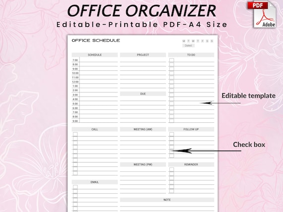 Editable Office Organizer, Office Task Planner Set, Printable Work Schedule Planner, Work To Do Checklist, Office Organizer, Employee Task