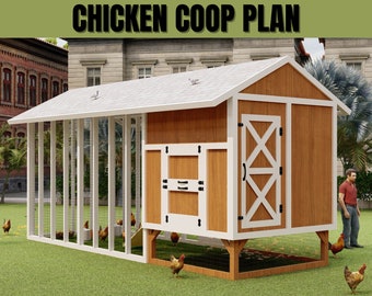 Chicken Coop Plans, 8 X 24 Chicken Coop & Chicken Run Plans, PDF File Instant Download