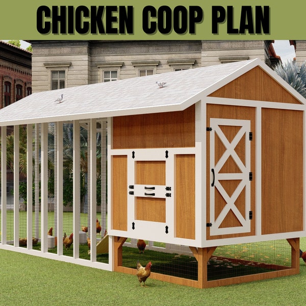 Chicken Coop Plans, 8 X 24 Chicken Coop & Chicken Run Plans, PDF File Instant Download