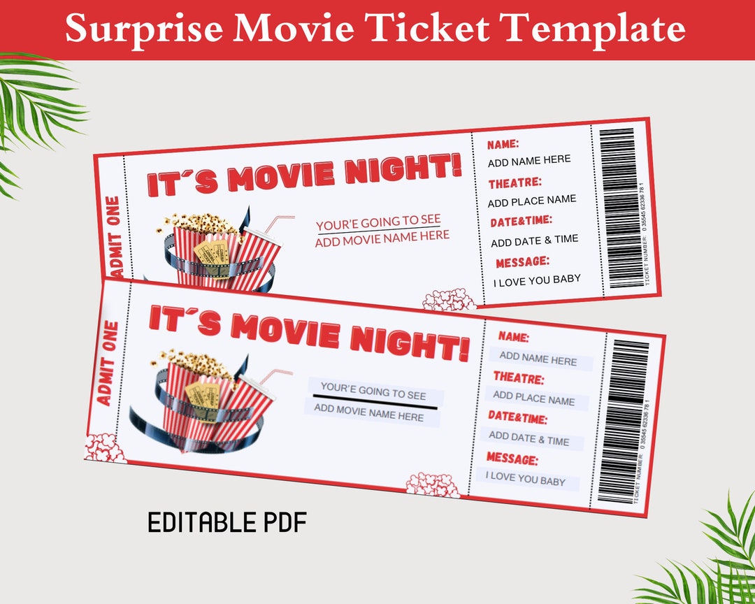 Printable Movie Night Surprise Ticket, Movie Ticket, Gift Ticket ...