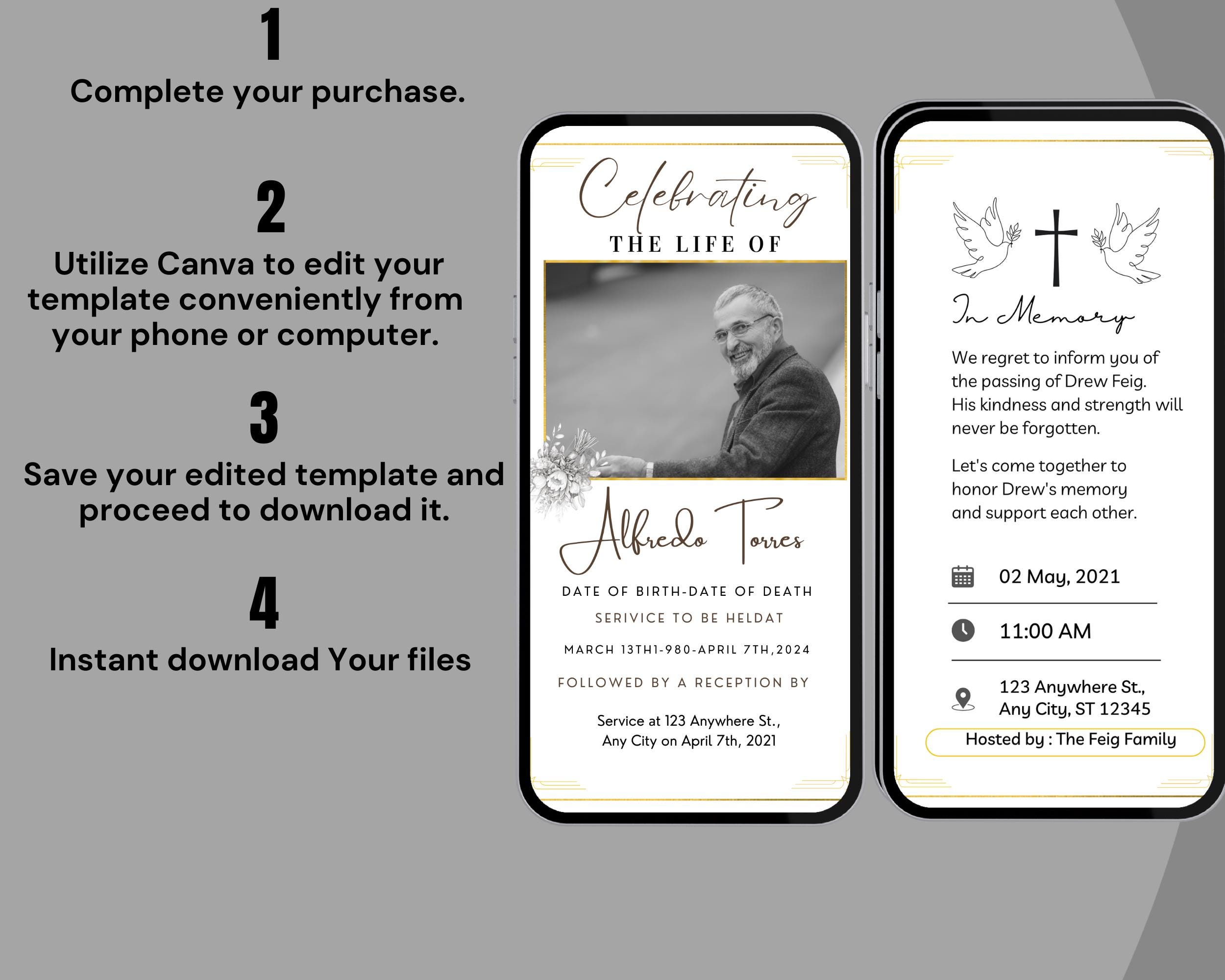 Last Rites Invitation Editable Funeral Invitation, in Loving Memory, Funeral Invite ...