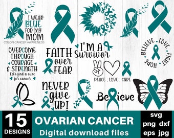 Ovarian Cancer Svg, Cancer Ribbon Svg, Cancer Awareness Svg, Teal Ribbon Svg, Ovarian Cancer Png, Cancer Survivor Svg, Ovarian Cancer
