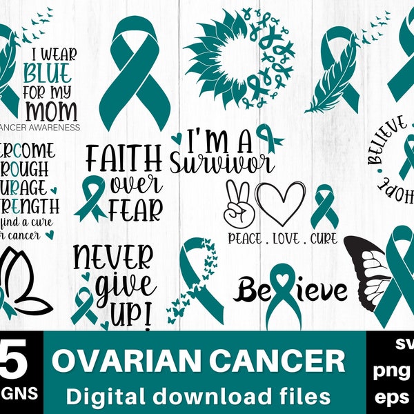 Ovarian Cancer Svg, Cancer Ribbon Svg, Cancer Awareness Svg, Teal Ribbon Svg, Ovarian Cancer Png, Cancer Survivor Svg, Ovarian Cancer