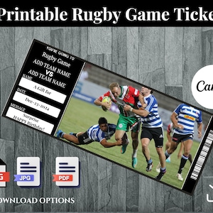 Rugby Ticket, Rugby Birthday Ticket, Rugby Printable Ticket, Rugby Game Ticket, Personalized Rugby Ticket, Surprise Gift For Him