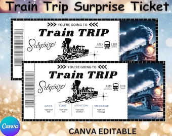 Editable Train Trip Surprise Ticket, Train Trip Gift Voucher, Surprise Train Trip Ticket, Vacation Train Ticket, Gift Voucher ticket