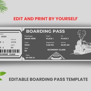 Boleto de tren, Boleto de embarque, Plantilla de boleto, Regalos de tren, Cumpleaños de tren, Invitación de niños de boleto de tren, Vale de tren de tarjeta de embarque, Regalo de tren