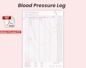 Blood Pressure Log Editable Printable, Monthly Blood Pressure Tracker, Blood Pressure Log Book Printable, High Blood Pressure Tracker