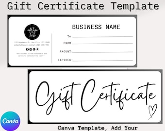 Editable Gift Certificate Template, Modern Gift Certificate, Printable Gift Voucher, Editable Gift Card, Canva Template, Instant Download
