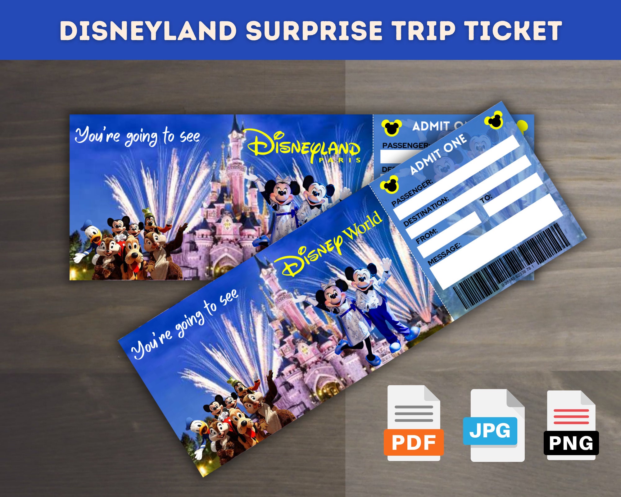Disneyland Surprise Broadway Ticket Template, Disneyland Ticket Printable, Gift Ticket, Ticket Template, Instant Download, Editable Pdf