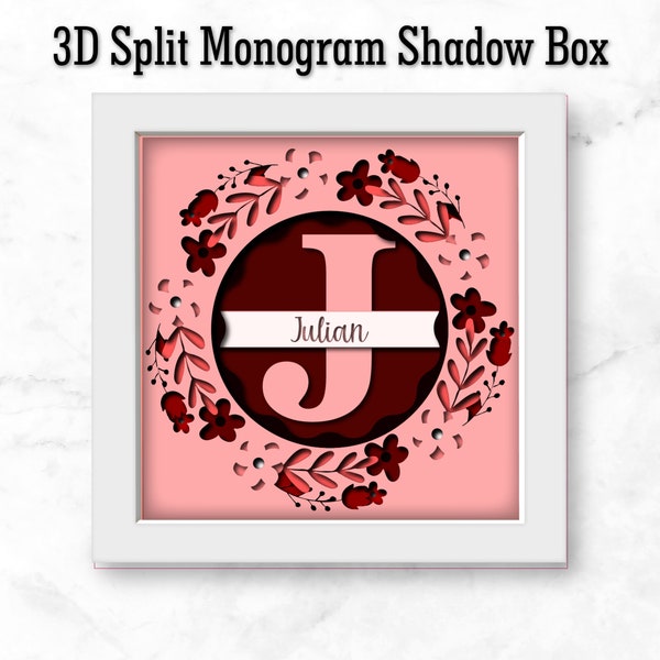 3D Monogram Shadow Box Svg, 3D Split Monogram A-Z Shadow Box Svg, 3D Letters Svg, Cricut Shadow Box Svg, Instant Download