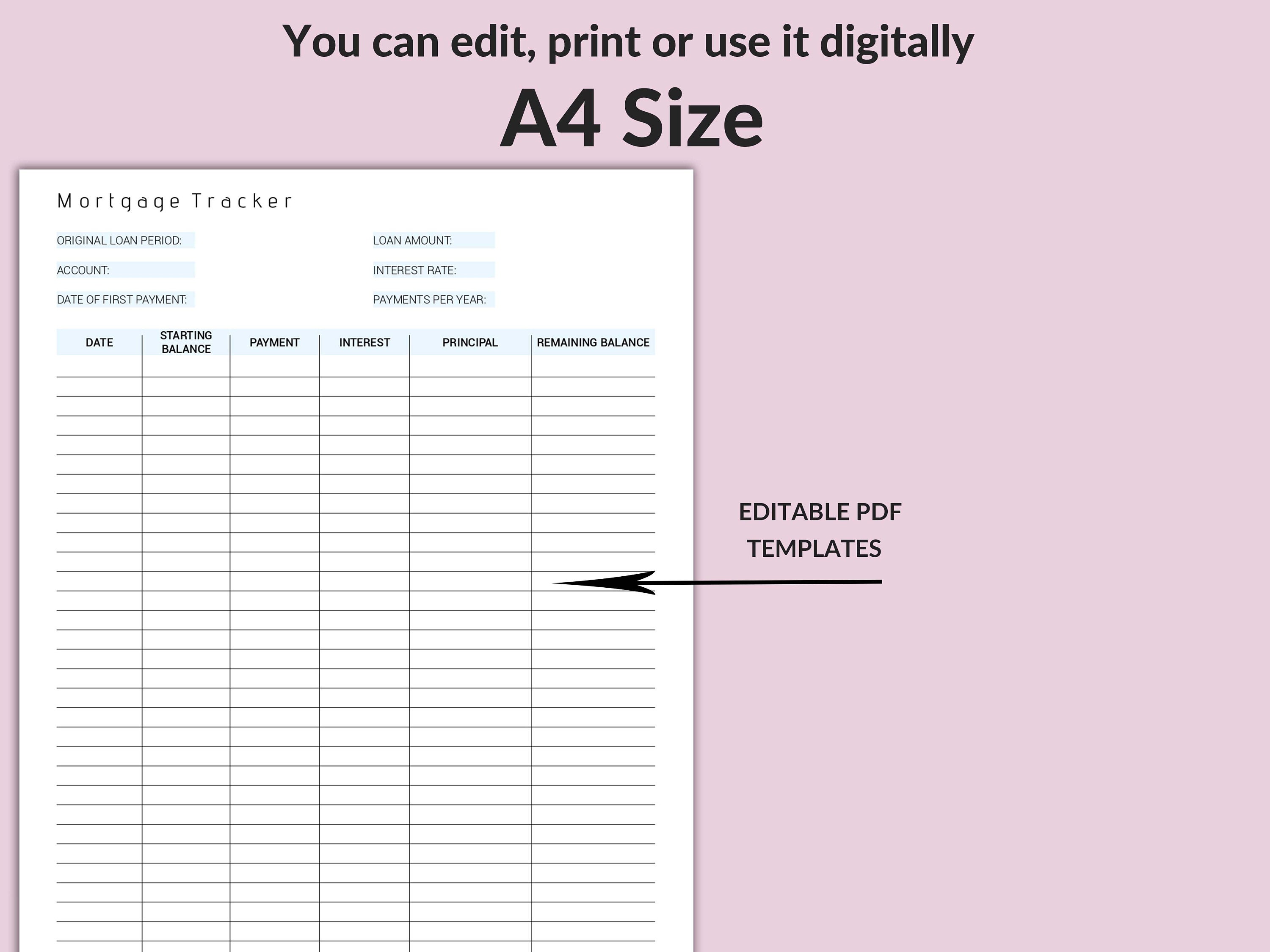 Editable Mortgage Payoff Tracker House Loan Tracker Finance - Etsy