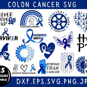 Colon Cancer Svg Bundle, Cancer Ribbon Svg, Cancer Awareness Svg, Colon Cancer Png, Colon Cancer Ribbon, Svg Files For Cricut