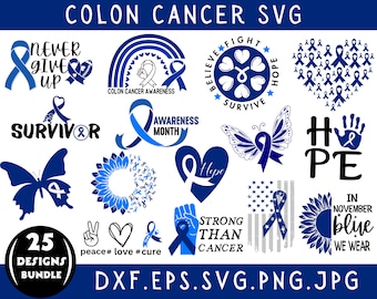 Colon Cancer Svg Bundle, Cancer Ribbon Svg, Cancer Awareness Svg, Colon Cancer Png, Colon Cancer Ribbon, Svg Files For Cricut