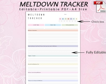 Editable Meltdown Tracker, Meltdown and behaviour tracker templates, Morning Meltdown Tracker, Printable Meltdown Tracker