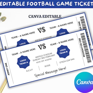 Editable Football Game Surprise Ticket, Custom Football Ticket, Sports Lover Gift, Printable Football Ticket,Canva Editable,Instant Download