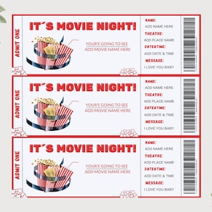 Printable Movie Night Surprise Ticket Movie Ticket Gift Ticket