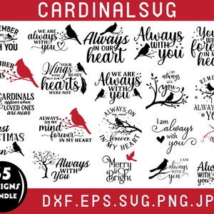 Cardinal Memorial SVG Bundle, Cardinal Memorial Png, Bin immer bei dir, Kardinal Memoria, Weihnachten Zitate, Silhouette, Instant Download