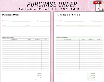 Editable Purchase Order Template, Editable Purchase template, Invoice form, order form, Order sheet, Professional business form