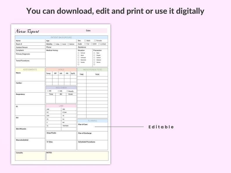 Editable Nursing Report Sheet - Il 794xN.4906426427 2ana