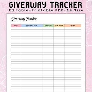Editable Giveaway Tracker, Giveaway Tracker, Blog Planner, Social media influencer giveaway Tracking sheet, Small business tracker