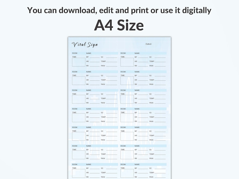 Editable and Printable Vital Sign Chart Vital Sign Log Vital Etsy